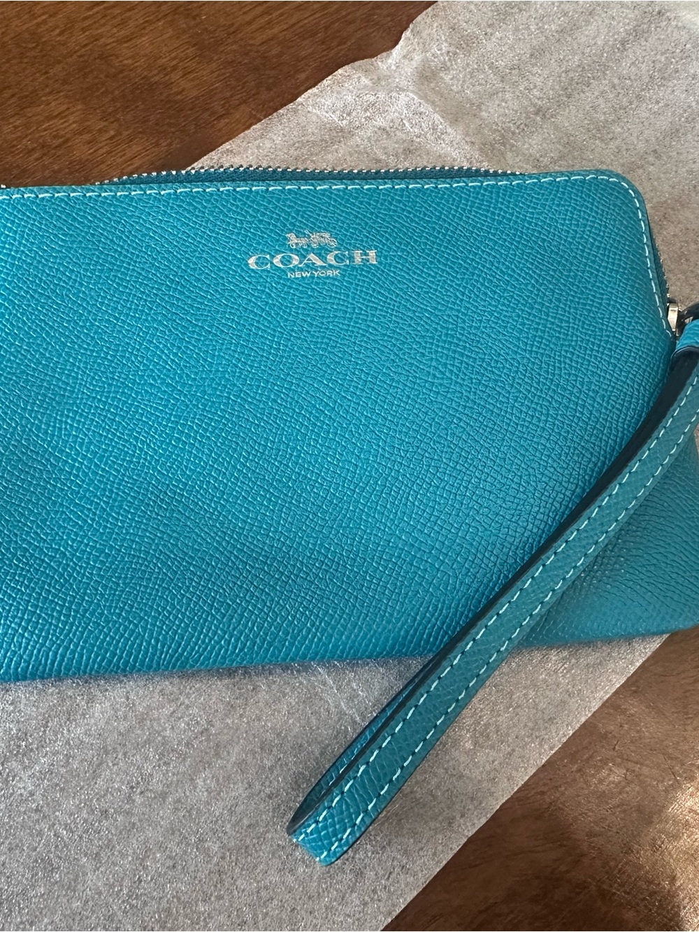 Coach Turquoise Leather Wristlet Clutch